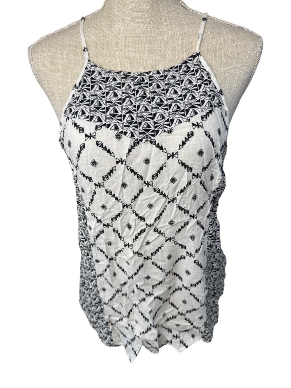 Lucky Brand Womens Black & White Geometric Print Sleeveless Top Size M